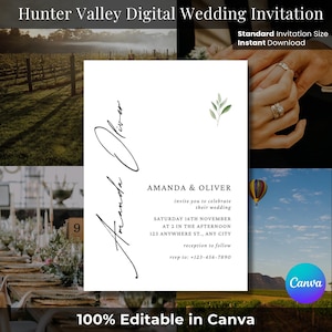 Modern Hunter Valley Wedding Invitation Template | Minimal Winery Wedding Canva Invite | Editable Digital Download | Elegant Vineyard Theme