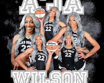A'ja Wilson Collage, WNBA Las Vegas Aces Art (Digital Download) PNG