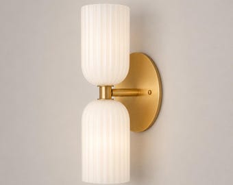 Skandinavische Alabaster-Wandleuchte, handgefertigte Doppel-Waschtischleuchte aus Messing, Marmor-Wandleuchte aus der Mitte des 20. Jahrhunderts, moderne Badezimmerleuchte