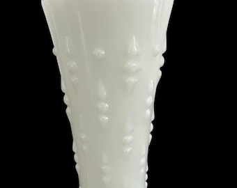 Vintage White Milk Glass Hobnail Vase 7" White Ruffled Scalloped Rim Bud Vase Cottagecore