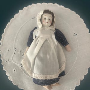 Vintage Porcelain Pioneer Doll Ornament – 7.5” Hanging or Display Case Doll