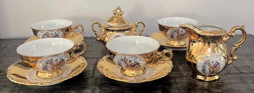 Antique Bavaria Gold Gilt Porcelain Serving Set, Classical Scene Tea ...