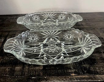 Mid-Century Starburst Glass Serving Dish: 10" Oval Centerpiece