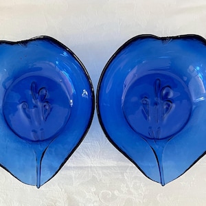 Set of 2 Sculptural Cobalt Blue Art Glass Bowls – 10” Wide – Decorative Table or Display Bowls