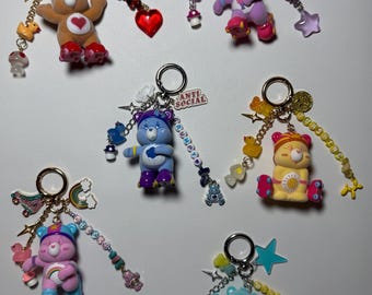 Skating Care Bear Charms | Beaded Keychains | Cute Nostalgia Bag Charms w/ Crystals & Charms