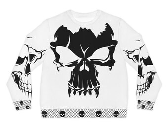 Black Skull Graphic Sweatshirt | All-Over Print | Gothic Skull Design