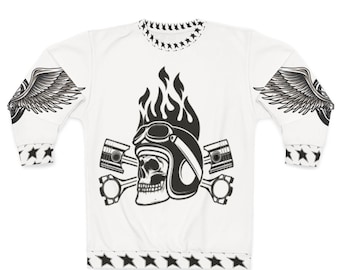 Flaming Skull Biker Sweatshirt | Allover Print Motorcycle Rider