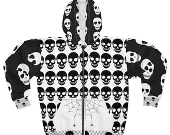 Skull Print Zip Hoodie | Macabre Art, Streetwear Style