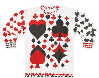 Playing Card Suits Pattern Sweatshirt | Hearts Spades Clubs Diamonds All-Over Print