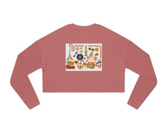 Good Vibes Hippie Van Cropped Sweatshirt | 70s Retro Peace Symbols