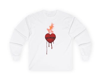 Burning Heart with Drips long sleeve tee | Grunge Heart Design