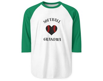 Softball Heart Grandma Raglan Shirt | Baseball Stitch Love