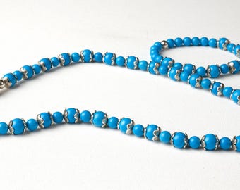 925 sterlingzilveren sieradenset met turquoise steen | Ketting en armband natuursteen edelsteen sieradenset