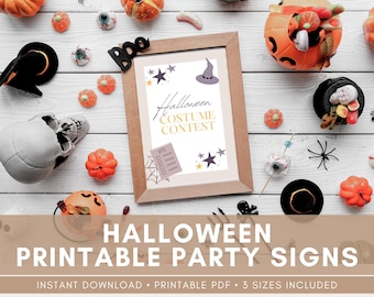 Utskrivbara Halloween-festskyltar, paket med kusliga festskyltar, digital nedladdning, Halloween-fest, gör-det-själv-dekorationer, Halloween-välkomstskylt