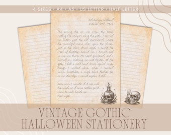 Vintage Halloween Briefpapier Set, Schädel Vintage Briefpapier, Herbst Briefpapier, Gothic Briefpapier, Halloween Briefpapier