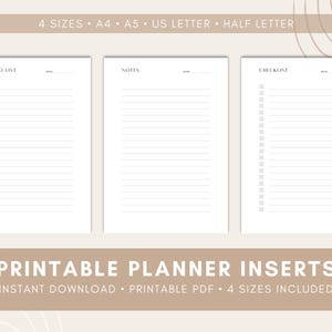 Printable Planner Pages, Printable To Do List, Checklist, Notes, Planner Inserts, Minimalist Productivity Inserts, Simple Elegant Design
