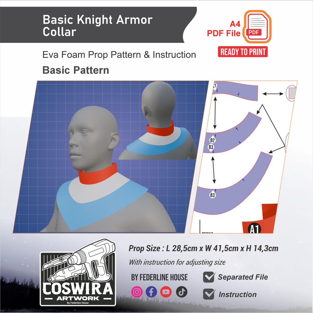 Basic Knight Armor Collar Prop Pattern Template – EVA Foam Pattern for ...