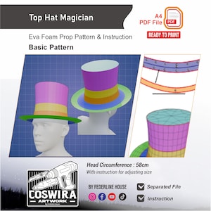 Patrón de accesorio de mago con sombrero de copa – Patrón de espuma EVA para cosplay y proyectos de bricolaje I
