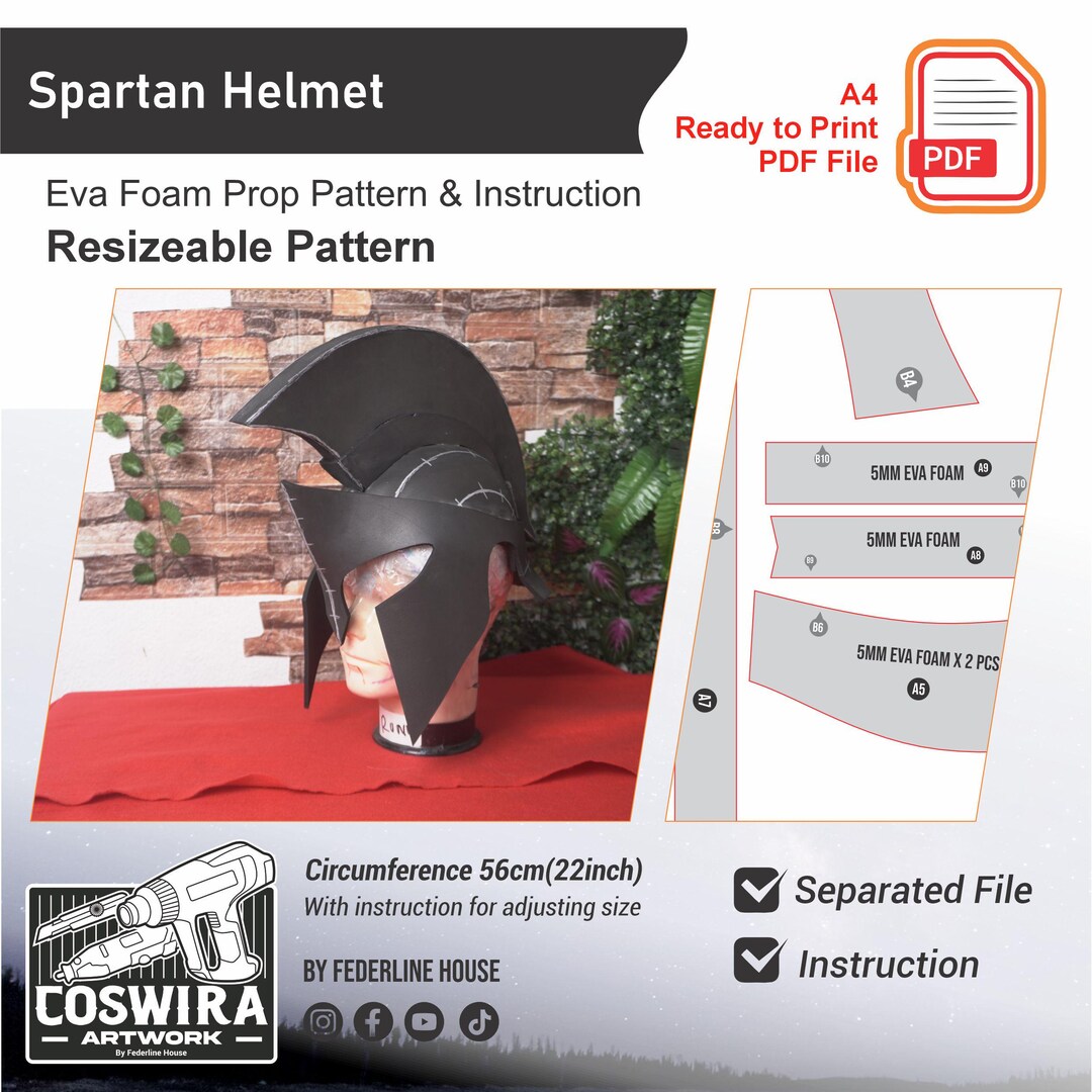 Spartan Helmet Prop Template + Video EVA Foam Basic Pattern for