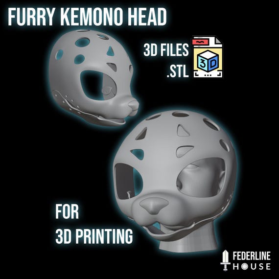 Kemono Furry Fursuit Head Base STL File – 3D Print Mask for Cosplay, Furry Builds, Halloween & DIY