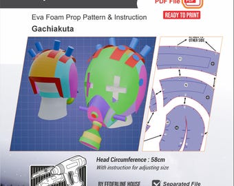 Enjin Gas Mask & Full Face Helmet Prop Pattern Template – EVA Foam Pattern for Cosplay and DIY Builds Inspired by Gachiakuta Anime
