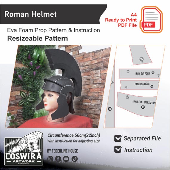 Roman Helmet Prop Template + Video – EVA Foam Basic Pattern for Cosplay and Costume Builds