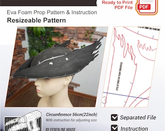 Plantilla y vídeo para sombrero de cazador – Patrón de espuma EVA inspirado en Bloodborne para cosplay y proyectos de bricolaje.