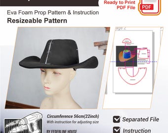 Plantilla y vídeo para sombrero de vaquero – Patrón base de espuma EVA para la creación de disfraces y cosplay caseros.