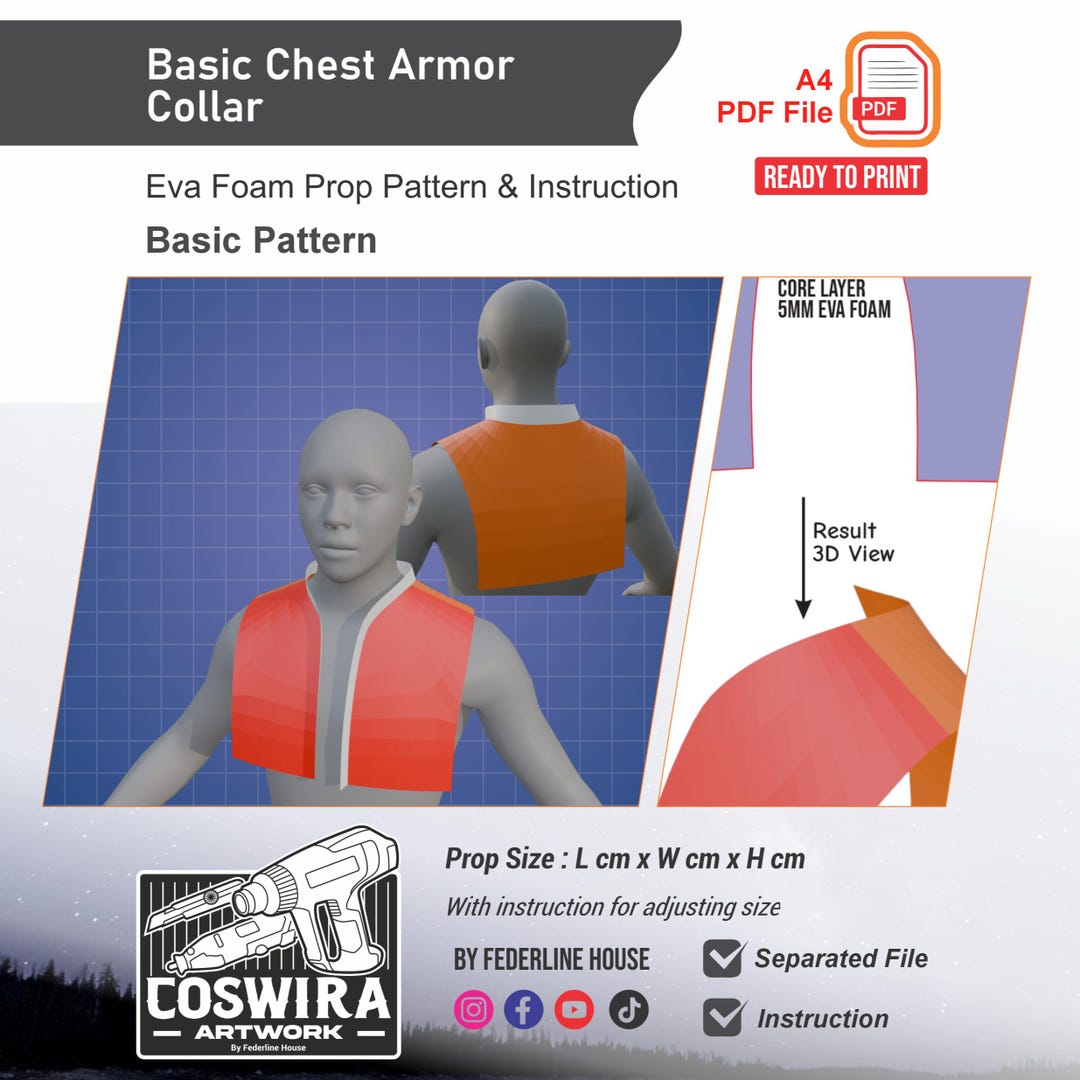 Basic Chest Armor Collar Prop Pattern Template – Basic EVA Foam Pattern ...