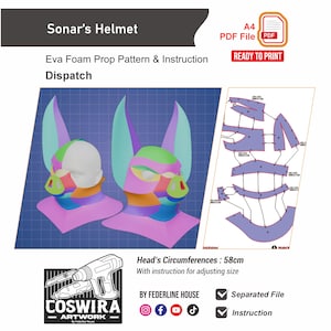 Sonar Bat Head Helmet Prop Pattern Template – EVA Foam Pattern for Cosplay & DIY Builds Inspired by Dispatch Game