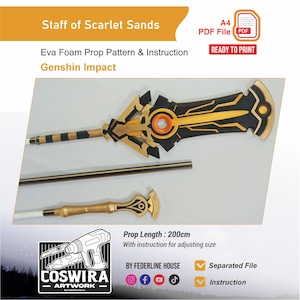 Cyno’s Staff of the Scarlet Sands Prop Template – EVA Foam Pattern Inspired by Genshin Impact