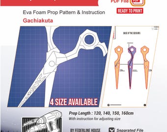 Riyo Reaper Scissors Prop Pattern Template – EVA Foam Pattern for Cosplay & DIY Builds Inspired by Gachiakuta