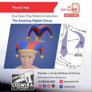 Wzór na rekwizyt kapelusza Pomni – szablon błazna – wzór z pianki EVA do cosplayu i projektów DIY inspirowany filmem „The Amazing Digital Circus”
