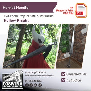 Hornet (Silksong) Needle Weapon Prop Template + Video – EVA Foam Pattern Inspired by Hollow Knight - Instruction Included
