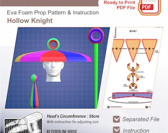 Sherma Hat, Staff & Bottle Prop Pattern Template – EVA Foam Pattern for Cosplay and DIY Builds Inspired by Hollow Knight