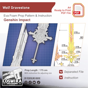 Può includere: Modello digitale per un'arma Wolf Gravestone da Genshin Impact. Include istruzioni ed è pronto per la stampa come file PDF. La lunghezza dell'accessorio è di 175 cm.