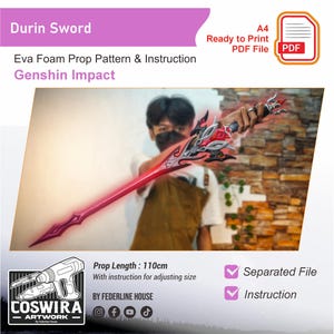 Durin Sword Prop Pattern Template With Video – EVA Foam Pattern for Cosplay & DIY Builds Inspired by Genshin Impact