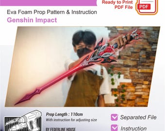 Molde para réplica da espada Durin com vídeo – Molde em espuma EVA para cosplay e projetos DIY inspirados em Genshin Impact