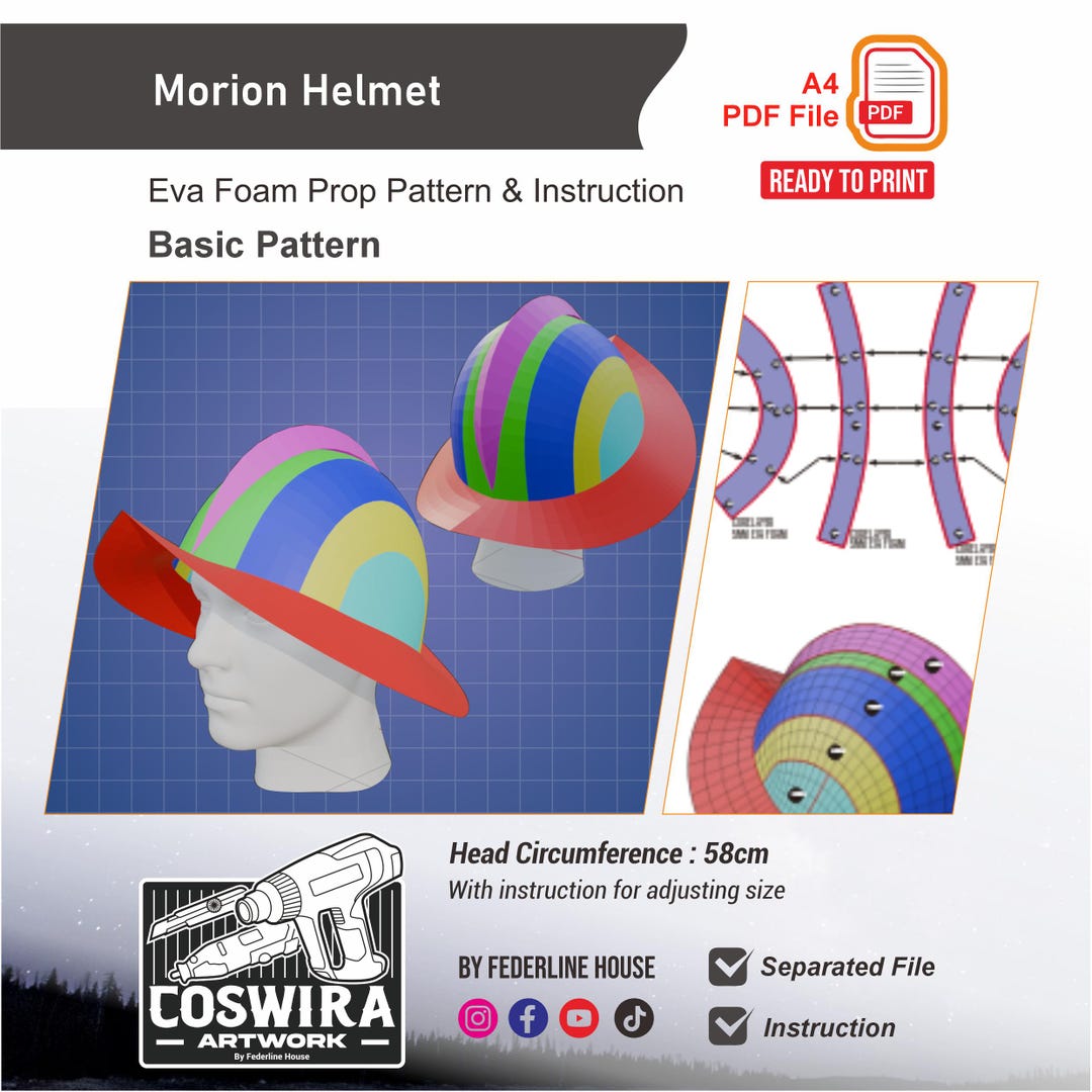 Morion Helmet Basic Pattern Prop Pattern Template – EVA Foam Pattern ...