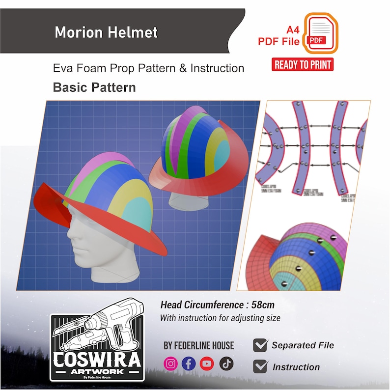 Patrón básico para casco Morion – Patrón de espuma EVA para cosplay y proyectos de bricolaje. imagen 1