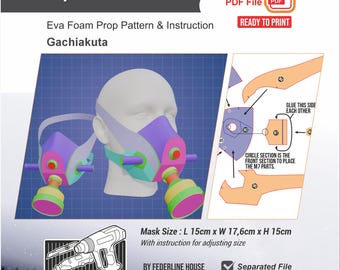 Enjin Gas Mask Prop Pattern Template – EVA Foam Pattern for Cosplay & DIY Builds Inspired by Gachiakuta Anime