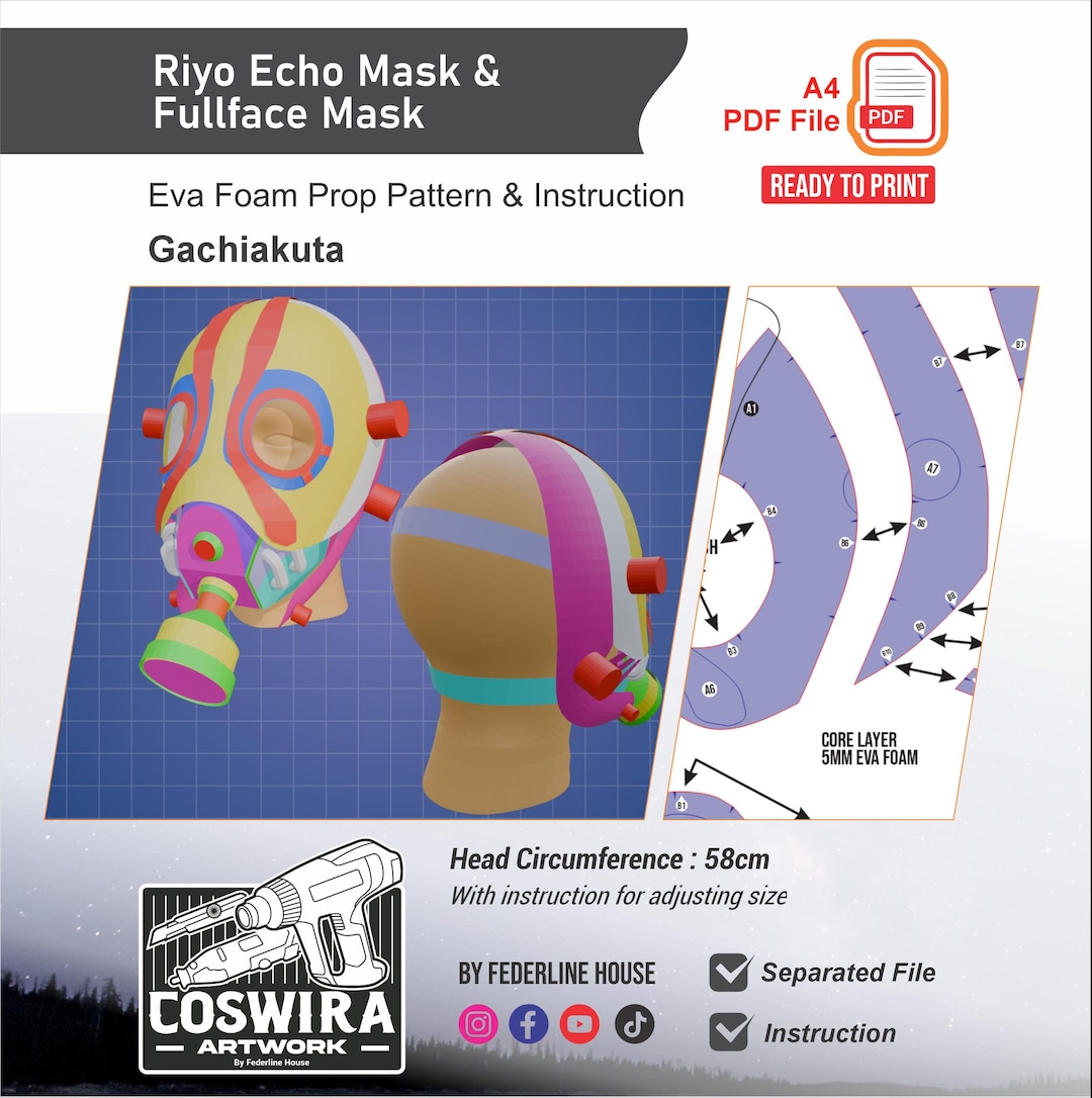 Riyo Echo Mask & Full Face Mask Prop Pattern Template – EVA Foam ...