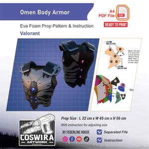 Patrón de armadura corporal Omen: patrón de espuma EVA para cosplay y proyectos de bricolaje inspirados en Valorant.