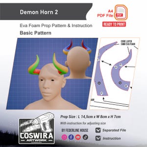 Patrón de cuerno de demonio n.° 2: patrón de espuma EVA para cosplay y proyectos de bricolaje inspirados en el estilo demonio fantástico.