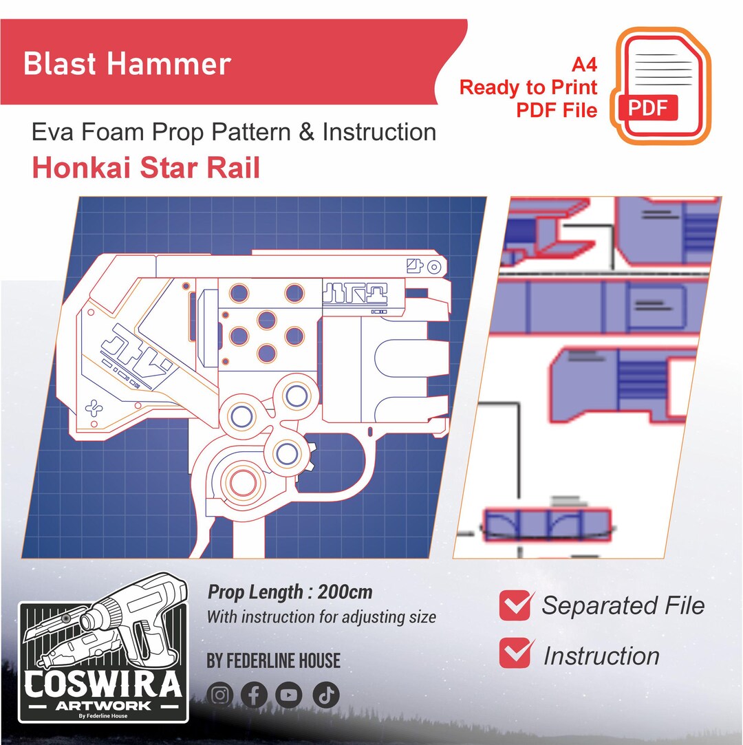 Blast Hammer Prop Template – EVA Foam Pattern Inspired by Honkai Impact ...