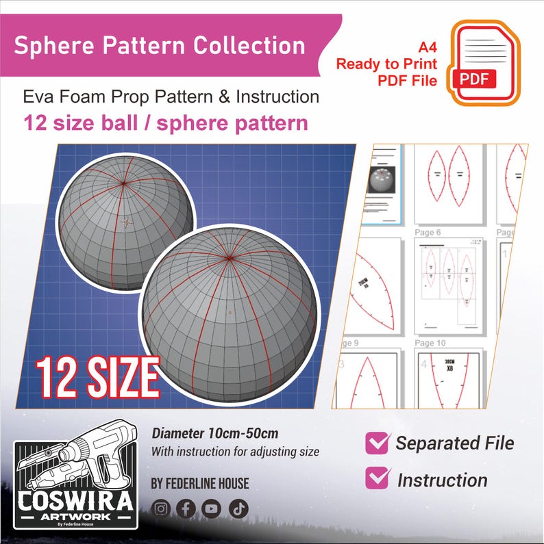Ball Sphere Prop Template + Video – EVA Foam Pattern Set With 12 Sizes ...
