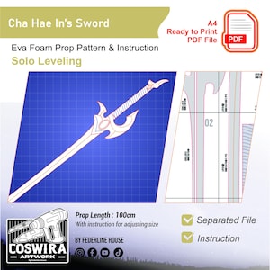 Prop Template: Cha Hae In Sword – EVA Foam Pattern Inspired by Cha Hae In from Solo Leveling (PDF Blueprint Download)