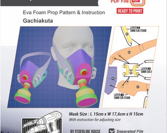 Riyo Gas Mask Prop Pattern Template – EVA Foam Pattern for Cosplay & DIY Builds Inspired by Gachiakuta Anime