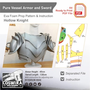 Modello di modello per armatura e spada Pure Vessel - Modello in schiuma EVA per cosplay e creazioni fai da te ispirato a Hollow Knight