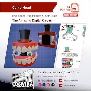 Sjabloon Caine Head Helmet Prop-patroon – EVA-schuimpatroon voor cosplay en doe-het-zelfconstructies, geïnspireerd door The Amazing Digital Circus